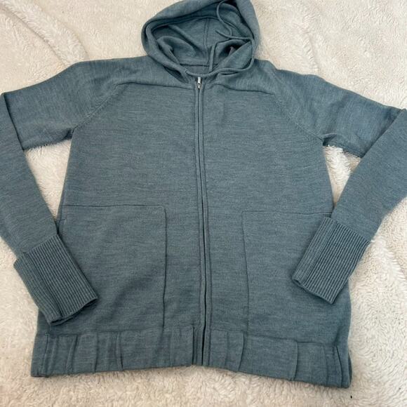 Lululemon Women's Wool Blend Hoodie Zip Light Blue Sweater Size 10 - Picture 2 of 7